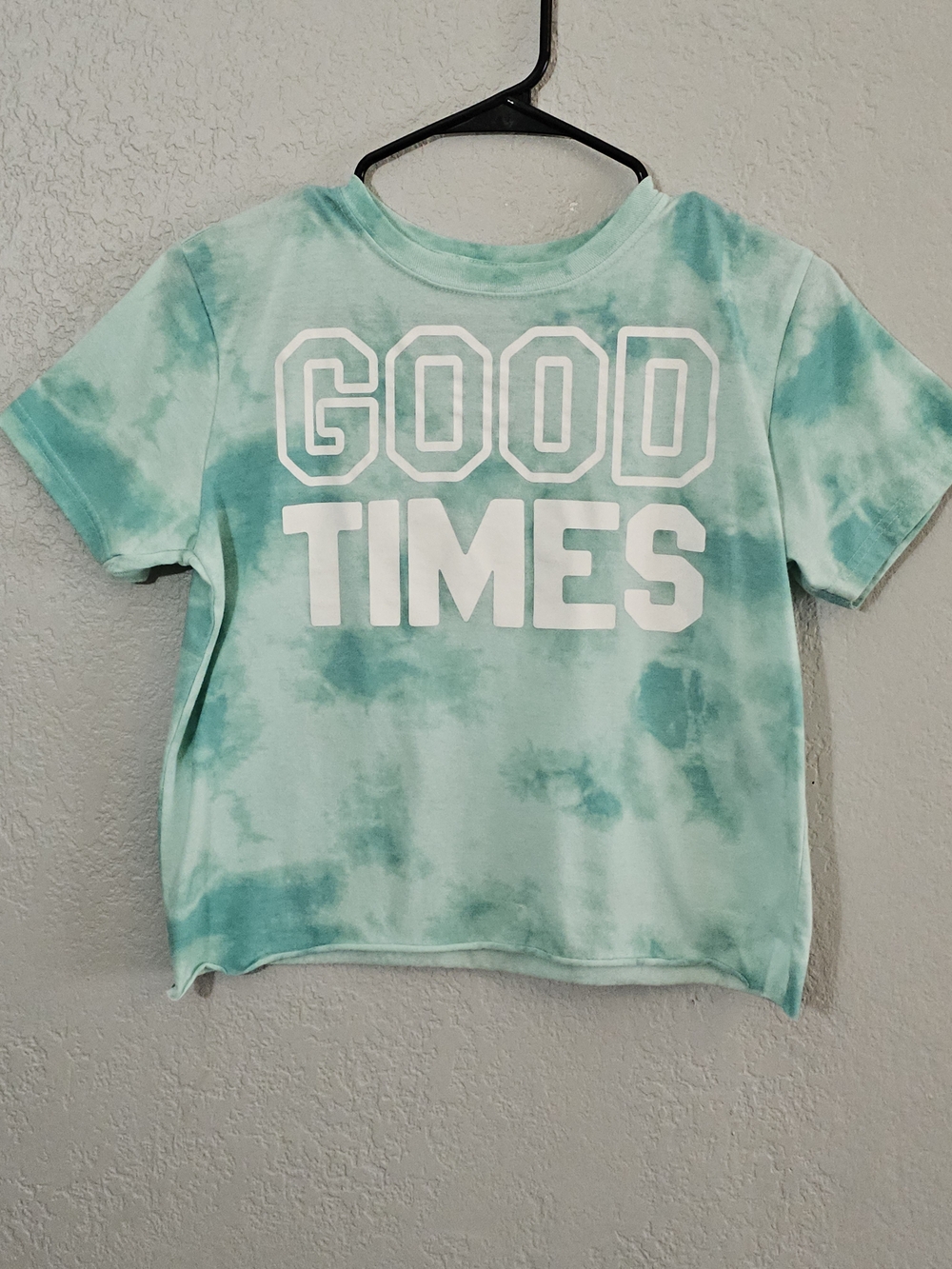 Modern Lux Teal Tie-Dye 'Good Times' Tee Raw Hem Cropped Womens Medium